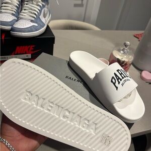 Balenciaga White Logo Slide Sandals